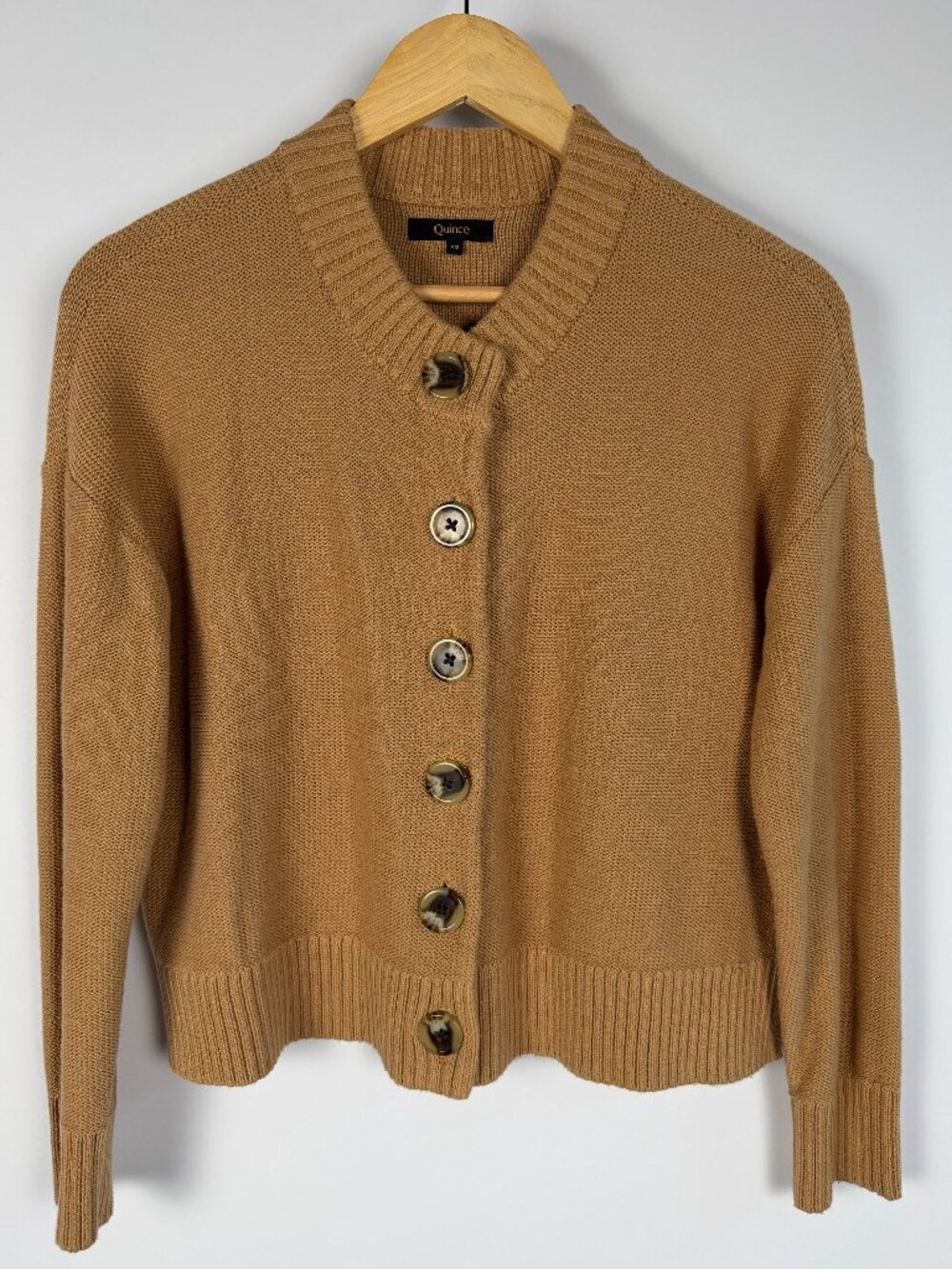 Quince 100% Organic Womens Cropped Cardigan Camel Size xs